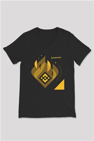 Binance Baskılı Unisex Siyah V Yaka Tişört - Tshirt