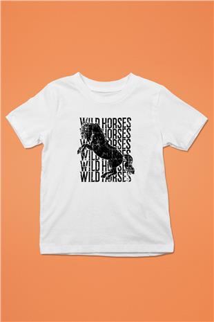 Binicilik Baskılı Unisex Beyaz Çocuk Tişört - Tshirt