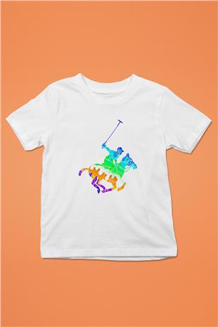 Binicilik Baskılı Unisex Beyaz Çocuk Tişört - Tshirt