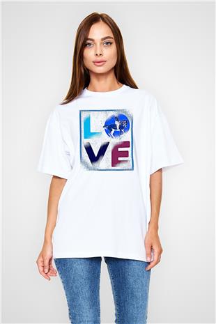 Binicilik Baskılı Unisex Beyaz Oversize Tişört - Tshirt
