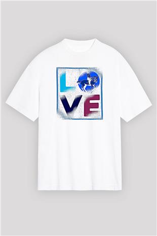 Binicilik Baskılı Unisex Beyaz Oversize Tişört - Tshirt