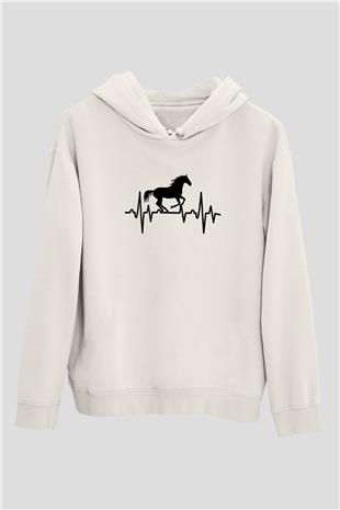 Binicilik Baskılı Unisex Ekru Hoodie