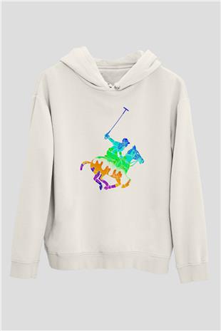 Binicilik Baskılı Unisex Ekru Hoodie