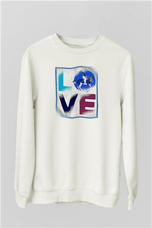 Binicilik Baskılı Unisex Ekru Sweatshirt