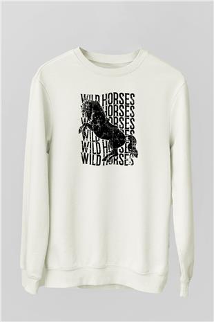Binicilik Baskılı Unisex Ekru Sweatshirt
