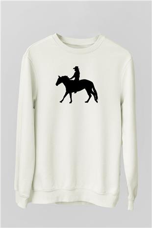Binicilik Baskılı Unisex Ekru Sweatshirt