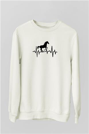 Binicilik Baskılı Unisex Ekru Sweatshirt