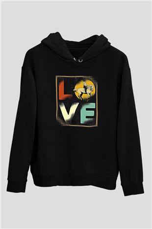Binicilik - Riding Baskılı Unisex Siyah Hoodie