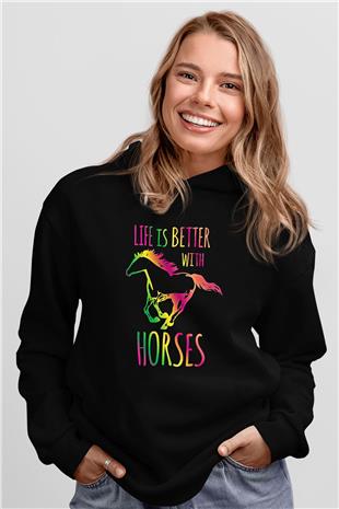 Binicilik - Riding Baskılı Unisex Siyah Hoodie
