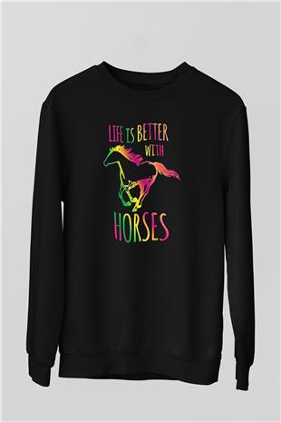 Binicilik - Riding Baskılı Unisex Siyah Sweatshirt