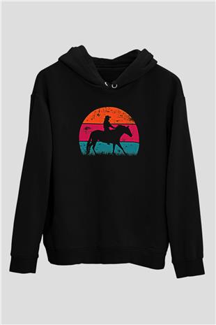 Binicilik - Riding Baskılı Unisex Siyah Hoodie