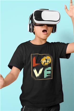 Binicilik - Riding Baskılı Unisex Siyah Çocuk Tİşörtü - Tshirt