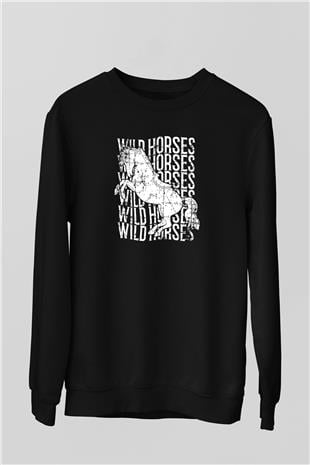 Binicilik - Riding Baskılı Unisex Siyah Sweatshirt