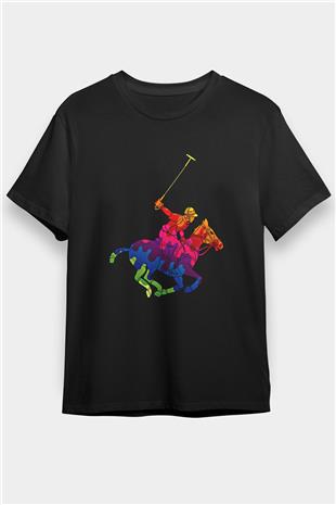 Binicilik - Riding Baskılı Unisex Siyah Tişört - Tshirt