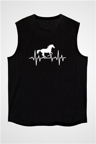 Binicilik - Riding Baskılı Unisex Siyah Kolsuz Tişört