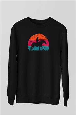 Binicilik - Riding Baskılı Unisex Siyah Sweatshirt