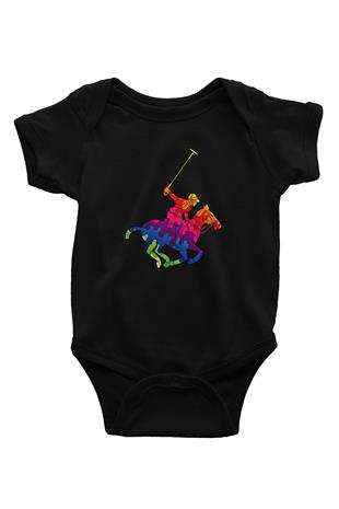 Binicilik - Riding Baskılı Unisex Siyah Bebek Body - Zıbın