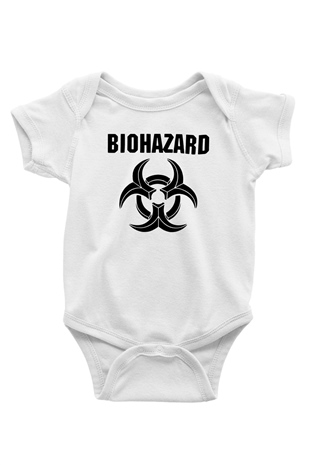 Biohazard Baskılı Beyaz Unisex Bebek Body - Zıbın
