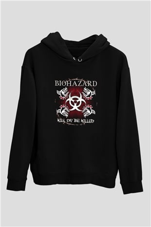 Biohazard Baskılı Unisex Siyah Hoodie