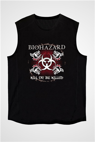 Biohazard Baskılı Unisex Siyah Kolsuz Tişört