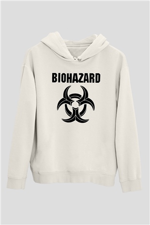 Biohazard Beyaz Unisex Kapşonlu Sweatshirt
