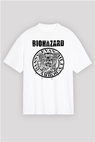 Biohazard Beyaz Unisex Oversize Tişört T-Shirt