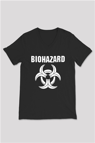 Biohazard Siyah Unisex V Yaka Tişört T-Shirt