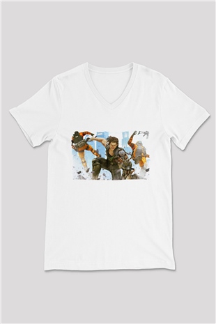 Bionic Commando Beyaz Unisex V Yaka Tişört