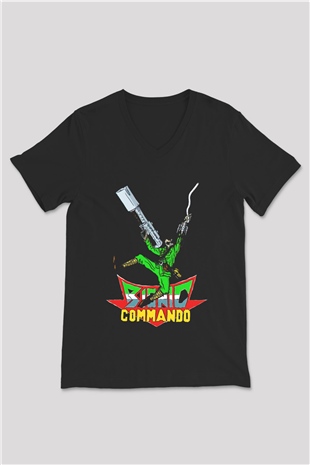 Bionic Commando Siyah Unisex  V Yaka Tişört