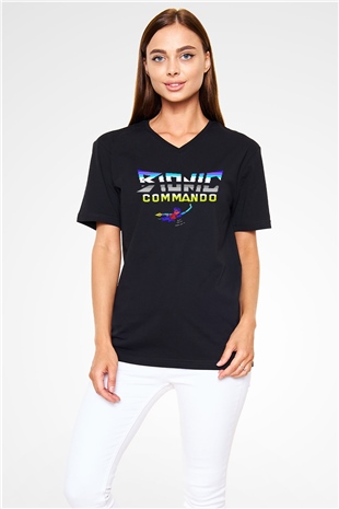Bionic Commando Siyah Unisex  V Yaka Tişört