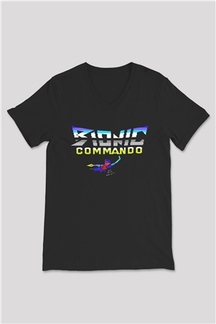 Bionic Commando Siyah Unisex  V Yaka Tişört