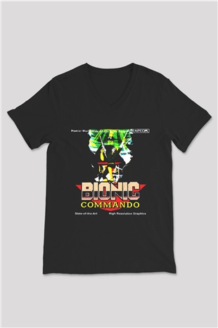 Bionic Commando Siyah Unisex  V Yaka Tişört