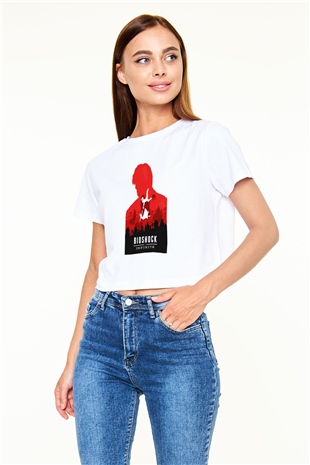 BioShock Beyaz Croptop Tişört