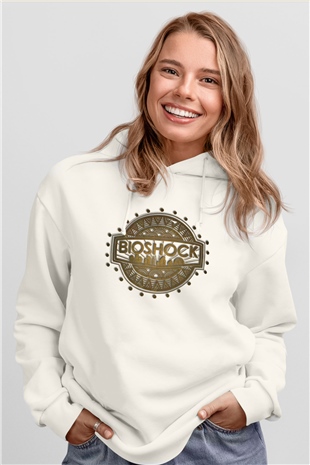BioShock Beyaz Unisex Kapşonlu Sweatshirt
