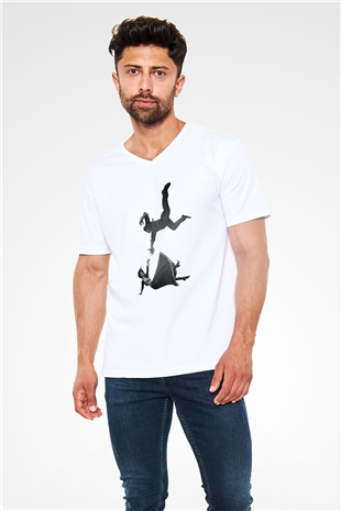 BioShock Beyaz Unisex V Yaka Tişört T-Shirt