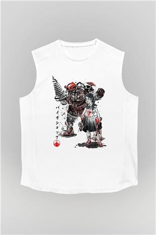Bioshock James Baskılı Beyaz Unisex Kolsuz Tişört - Tshirt
