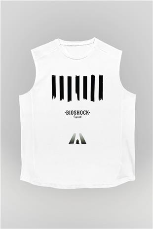 Bioshock James Baskılı Beyaz Unisex Kolsuz Tişört - Tshirt