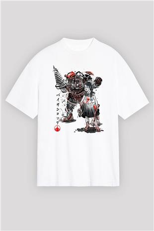 Bioshock James Baskılı Beyaz Unisex Oversize Tişört - Tshirt