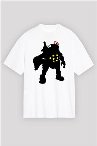 Bioshock James Baskılı Beyaz Unisex Oversize Tişört - Tshirt