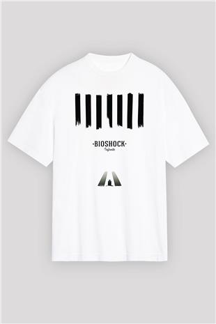 Bioshock James Baskılı Beyaz Unisex Oversize Tişört - Tshirt