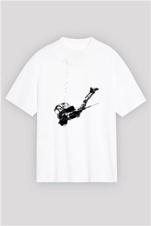 Bioshock James Baskılı Beyaz Unisex Oversize Tişört - Tshirt