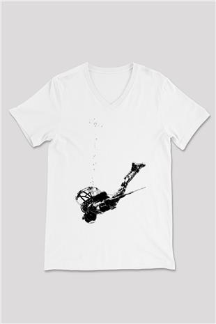 Bioshock James Baskılı Beyaz Unisex V Yaka Tişört - Tshirt