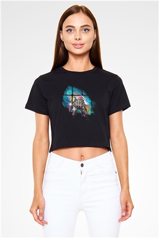 Bioshock James Baskılı Siyah Crop Top Kadın Tişört - Tshirt
