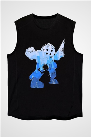 Bioshock James Baskılı Unisex Siyah Kolsuz Tişört - Tshirt