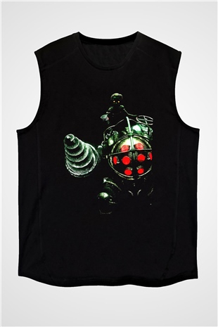 Bioshock James Baskılı Unisex Siyah Kolsuz Tişört - Tshirt