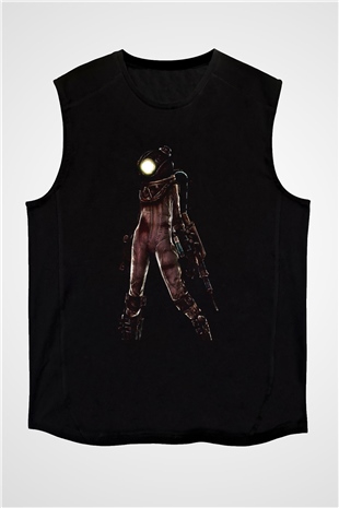 Bioshock James Baskılı Unisex Siyah Kolsuz Tişört - Tshirt