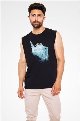 Bioshock James Baskılı Unisex Siyah Kolsuz Tişört - Tshirt