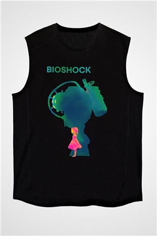 Bioshock James Baskılı Unisex Siyah Kolsuz Tişört - Tshirt