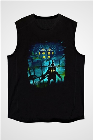 Bioshock James Baskılı Unisex Siyah Kolsuz Tişört - Tshirt