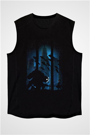 Bioshock James Baskılı Unisex Siyah Kolsuz Tişört - Tshirt